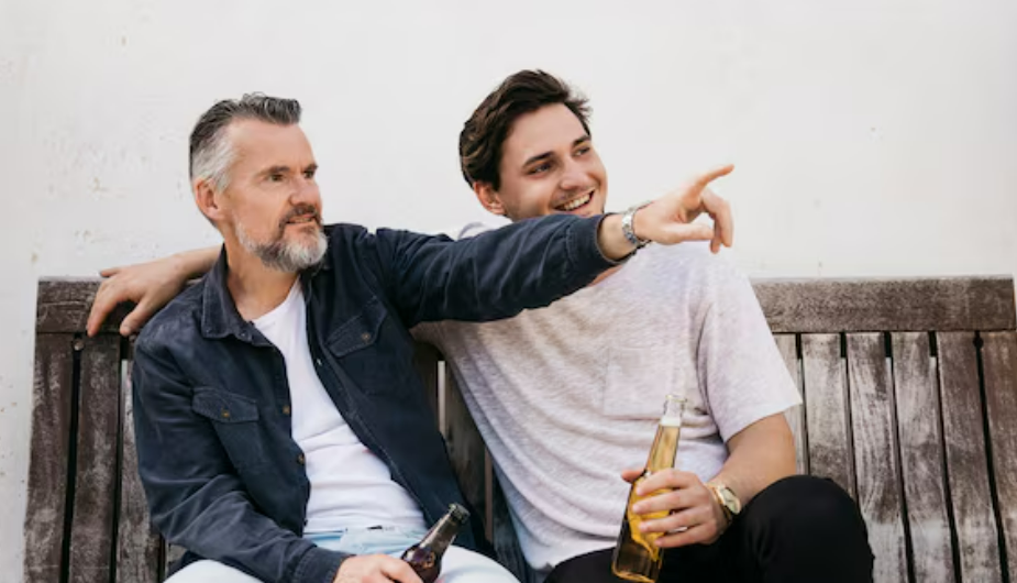 Two men having coffee and talking deeply